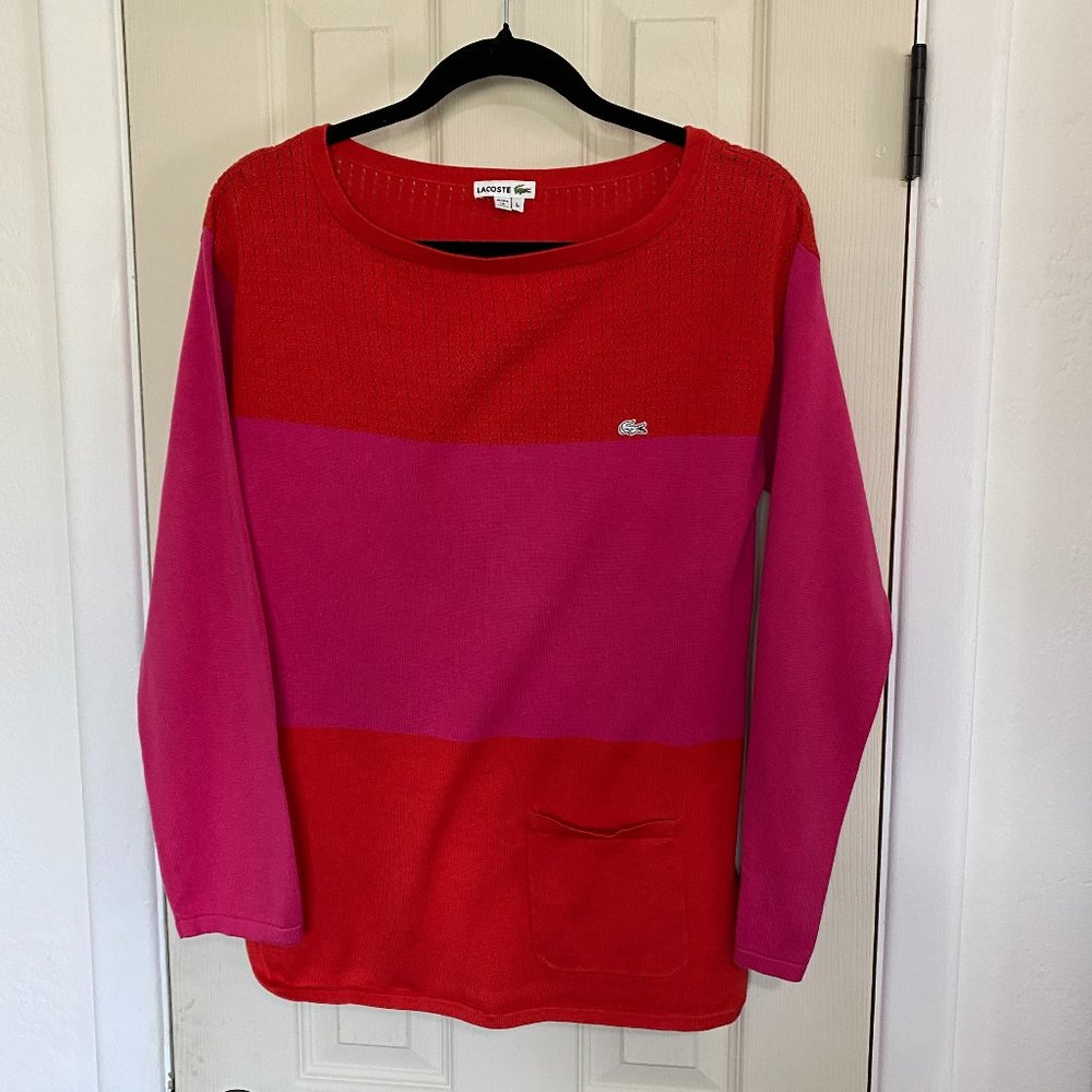 Lacoste Women's Red & Hot Pink Pullover Sweater